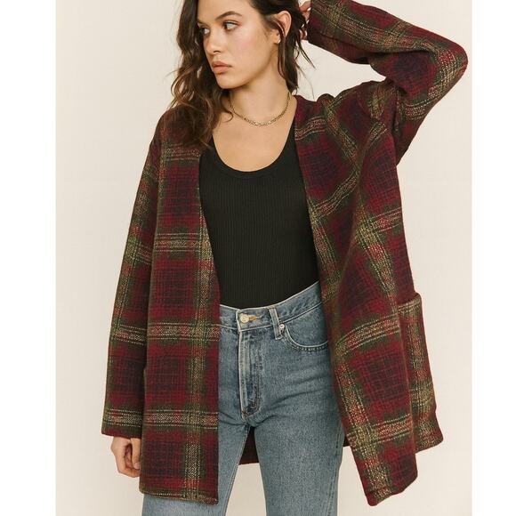 UNIF Nevermind Duster Cardigan Sweater Jacket in Plaid - Picture 1 of 8
